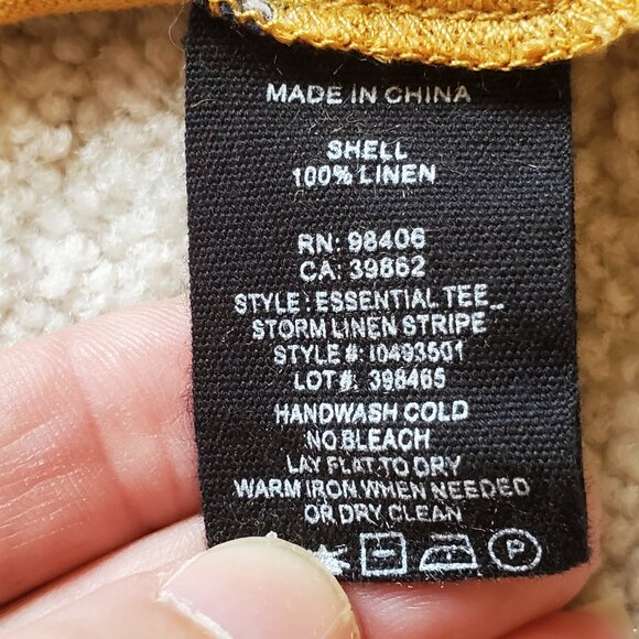 Theory Yellow Blue Striped Linen Short Sleeve Top T-Shirt Women's Size M Preppy - Picture 4 of 6